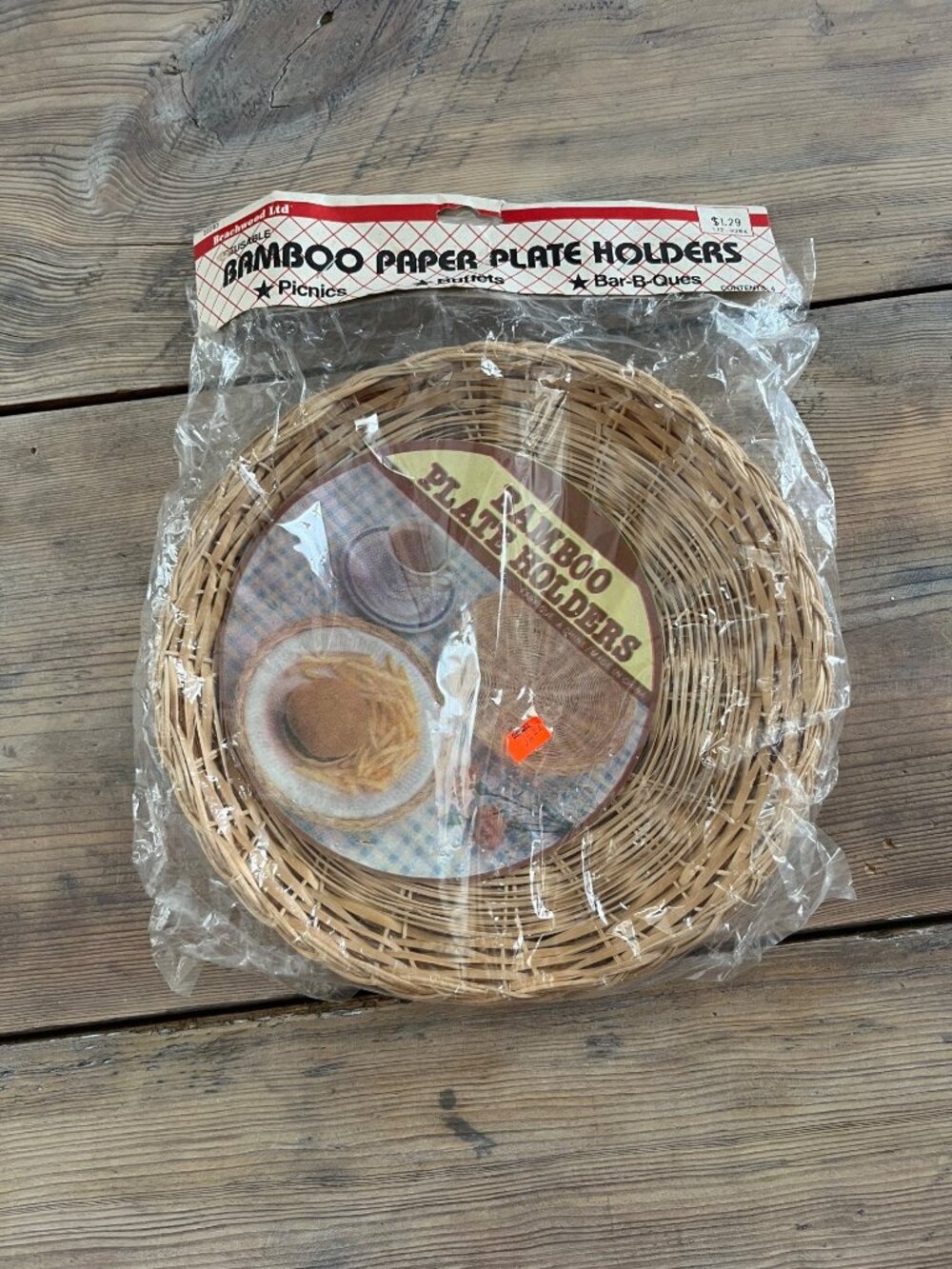 Beachwood Ltd Vtg Bamboo Paper Plate Holder Set of 4 90s